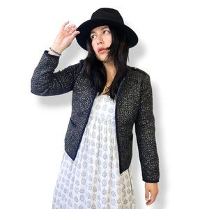 Talbots Italy knit fuzzy tweed retro semi-cropped knit open jacket